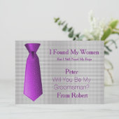Bent u mijn Groomsman Paars en wit Stropdas? Kaart (Staand voorkant)