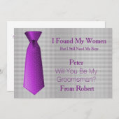 Bent u mijn Groomsman Paars en wit Stropdas? Kaart (Voorkant / Achterkant)