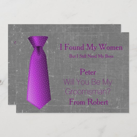 Bent u mijn Groomsman Paars en wit Stropdas? Kaart (Voorkant / Achterkant)