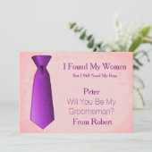Bent u mijn Groomsman Paars & White Stropdas Invit Kaart (Staand voorkant)