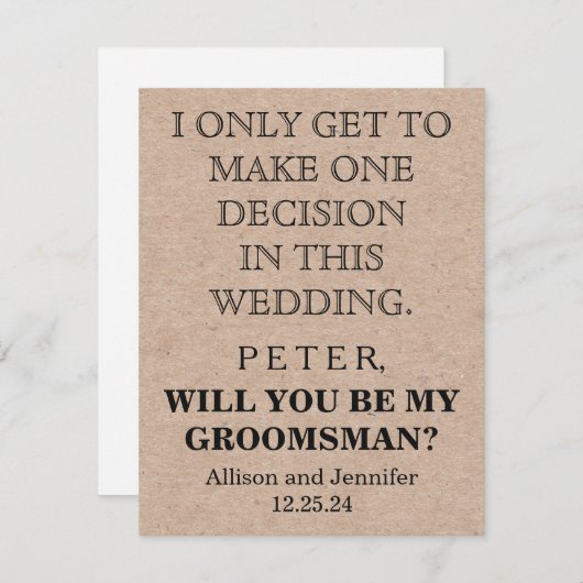 Bent u mijn Groomsman? Persoonlijke uitnodiging (Voorkant / Achterkant)