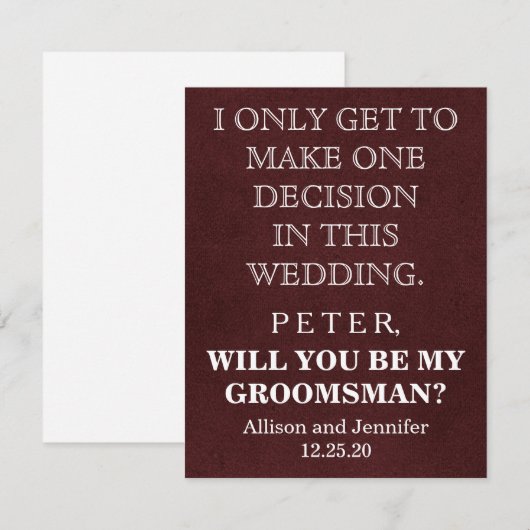 Bent u mijn Groomsman? Persoonlijke uitnodiging (Voorkant / Achterkant)
