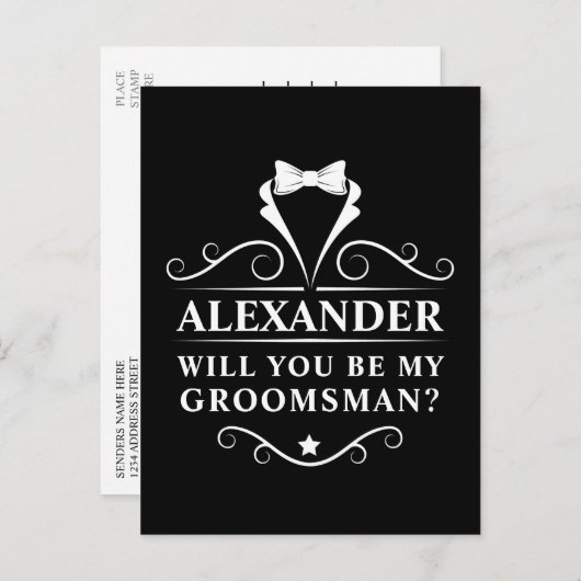 Bent u mijn Groomsman Tuxedo Stropdas Black? Briefkaart (Voorkant / Achterkant)