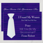 Bent u mijn Groomsman White & Black Stropdas Invit Kaart (Voorkant / Achterkant)