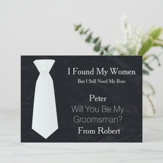 Bent u mijn Groomsman wit en zwart Stropdas? Kaart (Staand voorkant)