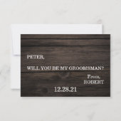 Bent u mijn Groomsman? Wooden Background Invita Kaart (Achterkant)
