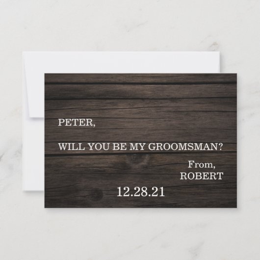 Bent u mijn Groomsman? Wooden Background Invita Kaart (Achterkant)