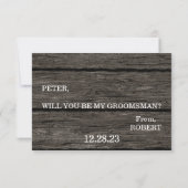 Bent u mijn Groomsman? Wooden Background Invita Kaart (Achterkant)