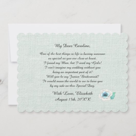 Bent u mijn Jr.Bridesmaid? Mint Floral Burlap Kaart (Achterkant)