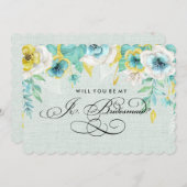 Bent u mijn Jr.Bridesmaid? Mint Floral Burlap Kaart (Voorkant / Achterkant)