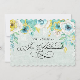 Bent u mijn Jr.Bridesmaid? Mint Floral Burlap Kaart