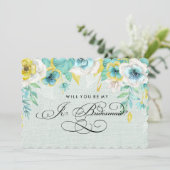 Bent u mijn Jr.Bridesmaid? Mint Floral Burlap Kaart (Staand voorkant)