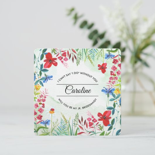 Bent u mijn Jr. Bridesmaid? Wild Meadow Invite Kaart (Staand voorkant)
