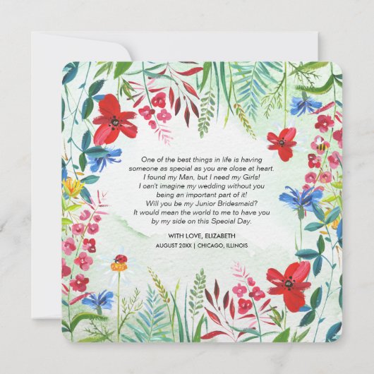 Bent u mijn Jr. Bridesmaid? Wild Meadow Invite Kaart (Achterkant)