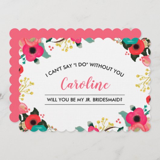 Bent u mijn Junior Bridesmaid? Modern Floral Kaart (Voorkant / Achterkant)