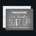Bent u mijn Junior Groomsman? | Groomsmannen Kaart<br><div class="desc">EAT,  DRINK & SUIT UP. Je hebt je vrouw gevonden,  maar je hebt nog steeds je jongens nodig. Stuur ze deze groomsmankaart.</div>