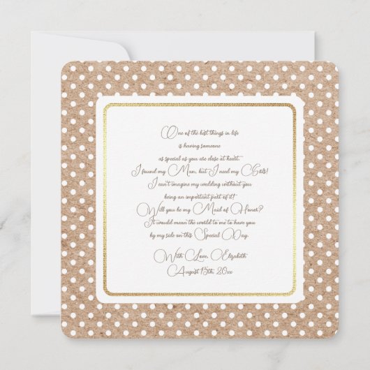 Bent u mijn Maid of Honor? Aangepaste uitnodiginge Kaart (Achterkant)