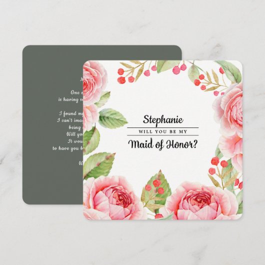 Bent u mijn Maid of Honor? Aquarel Bloemen Kaart (Voorkant / Achterkant)