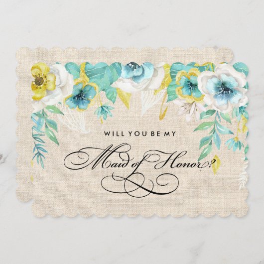 Bent u mijn Maid of Honor? Aquarel Bloemen Kaart (Voorkant / Achterkant)
