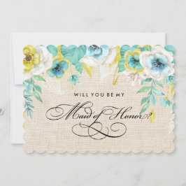 Bent u mijn Maid of Honor? Aquarel Bloemen Kaart