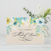 Bent u mijn Maid of Honor? Aquarel Bloemen Kaart (Staand voorkant)