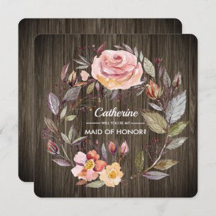 Bent u mijn Maid of Honor? Barn Wood Floral Kaart