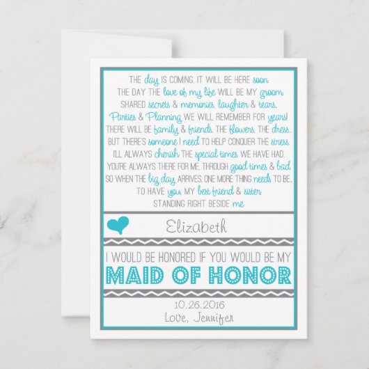 Bent u mijn Maid of Honor? Blauw/grijs gedicht Kaart (Voorkant)