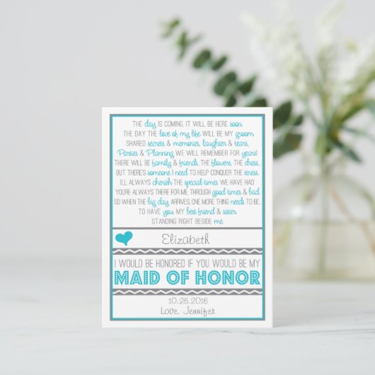 Bent u mijn Maid of Honor? Blauw/grijs gedicht Kaart (Staand voorkant)