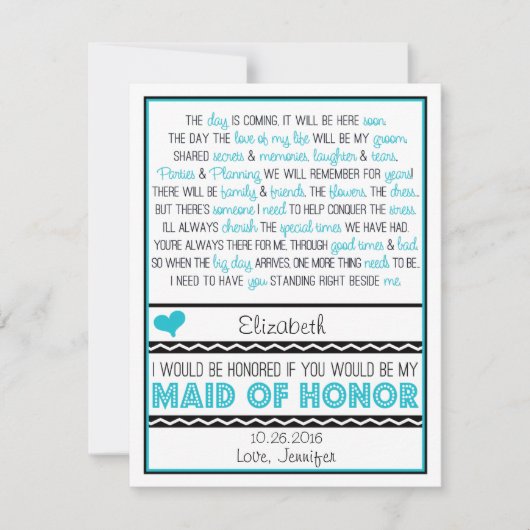 Bent u mijn Maid of Honor? Blauw/zwart gedicht V2 Kaart (Voorkant)