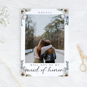 Bent u mijn Maid of Honor Blue Roos Foto Briefkaart