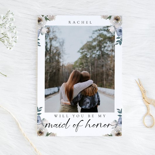 Bent u mijn Maid of Honor Blue Roos Foto Briefkaart