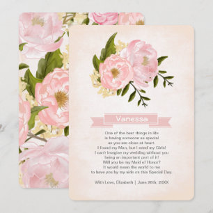 Bent u mijn Maid of Honor? Blush Pink Peonies Kaart