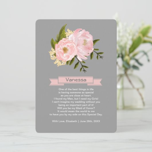 Bent u mijn Maid of Honor? Blush Pink Peonies Kaart (Staand voorkant)