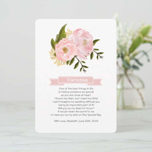 Bent u mijn Maid of Honor? Blush Pink Peonies Kaart (Staand voorkant)