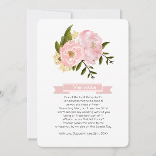 Bent u mijn Maid of Honor? Blush Pink Peonies Kaart (Voorkant)