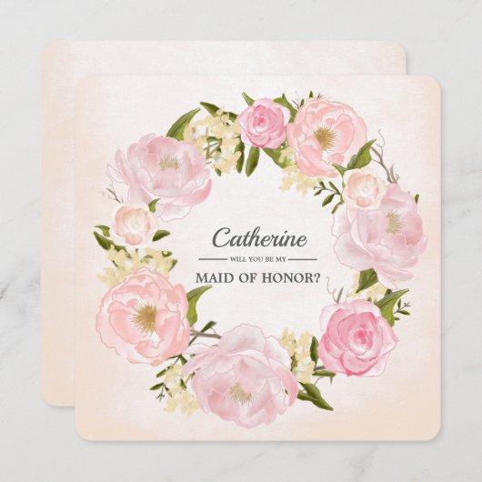 Bent u mijn Maid of Honor? Blush Pink Peonies Kaart (Voorkant / Achterkant)