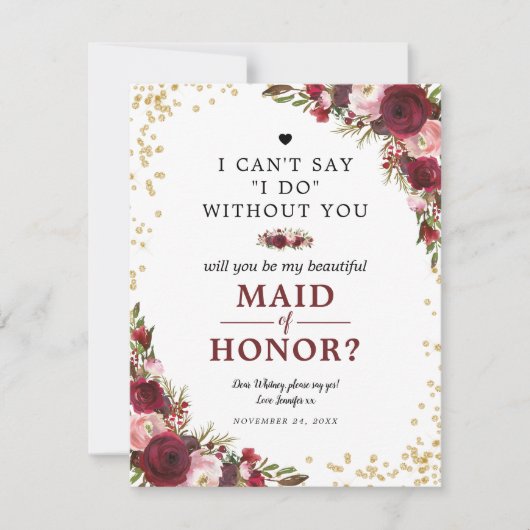 Bent u mijn Maid of Honor? | Burgundy Blush Kaart (Voorkant)