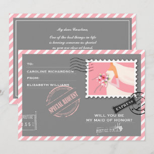 Bent u mijn Maid of Honor? Grey Pink Air Mail Kaart