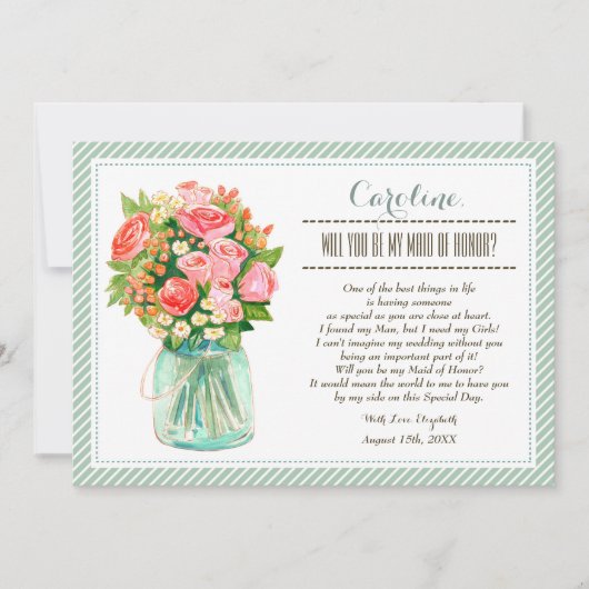 Bent u mijn Maid of Honor? Mason Jar Floral Kaart (Voorkant)