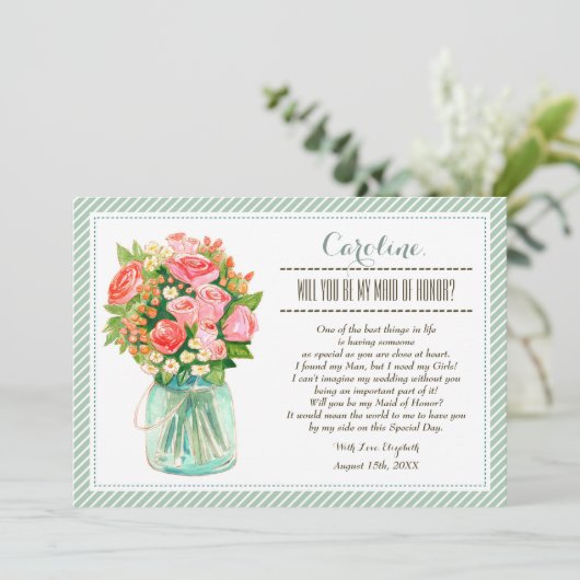 Bent u mijn Maid of Honor? Mason Jar Floral Kaart (Staand voorkant)