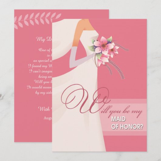 Bent u mijn Maid of Honor? Modern Roze Wit Kaart (Voorkant / Achterkant)