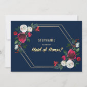 Bent u mijn Maid of Honor? Navy Blue Burgundy Kaart (Voorkant)