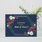 Bent u mijn Maid of Honor? Navy Blue Burgundy Kaart (Staand voorkant)