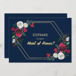 Bent u mijn Maid of Honor? Navy Blue Burgundy Kaart