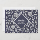 Bent u mijn Maid of Honor? Navy Blue Silver Kaart (Voorkant)
