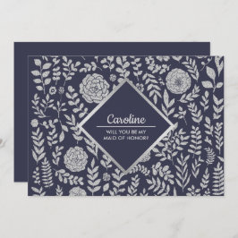 Bent u mijn Maid of Honor? Navy Blue Silver Kaart