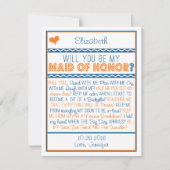 Bent u mijn Maid of Honor? Navy/Oranje gedicht Kaart (Voorkant)