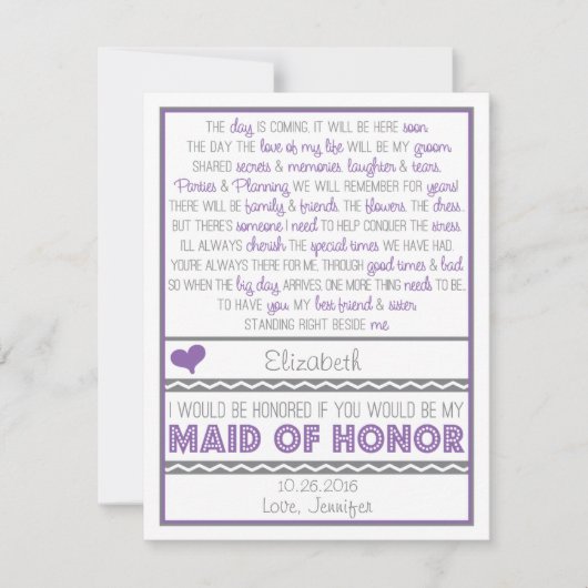 Bent u mijn Maid of Honor Paars/Gray Poem Card? Kaart (Voorkant)