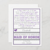 Bent u mijn Maid of Honor Paars/Gray Poem Card? Kaart (Voorkant / Achterkant)