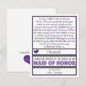 Bent u mijn Maid of Honor? Paars/zwart gedicht Kaart (Voorkant / Achterkant)